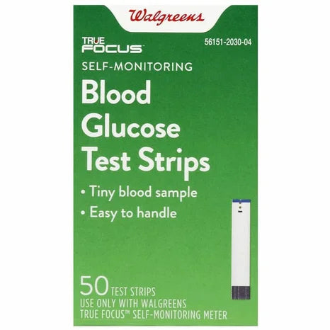 Tiras reactivas de glucosa en sangre Walgreens True Focus Self Monitoring (50 unidades/caja)