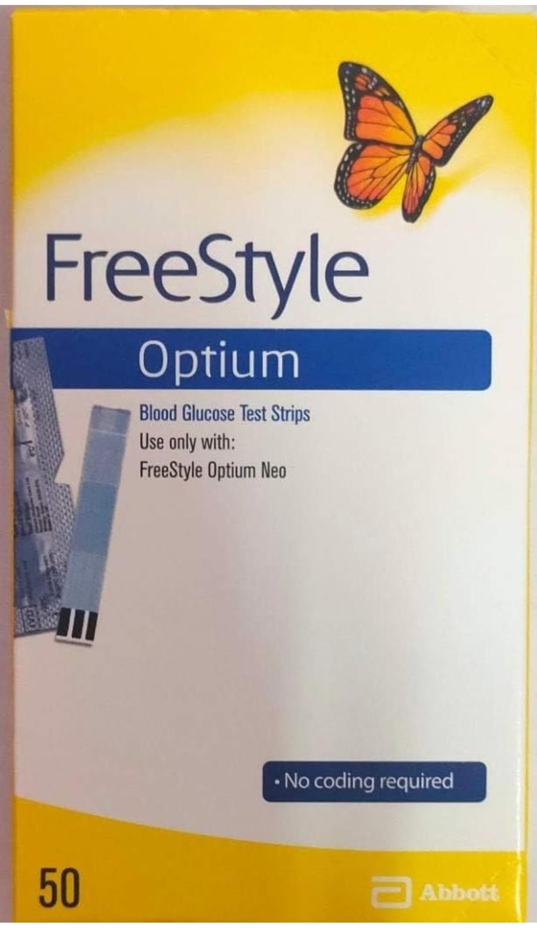 FreeStyle Optium Blood Glucose Test Strips – 50 Count, No Coding Required