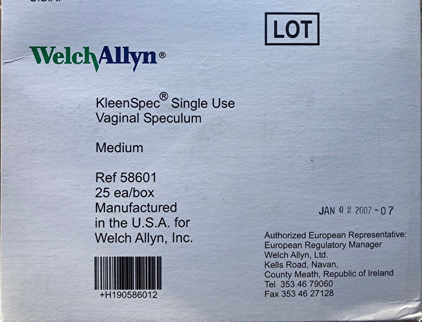 Welch Allyn 58601 Kleenspec Vaginal Speculum Medium 25/EA BOX