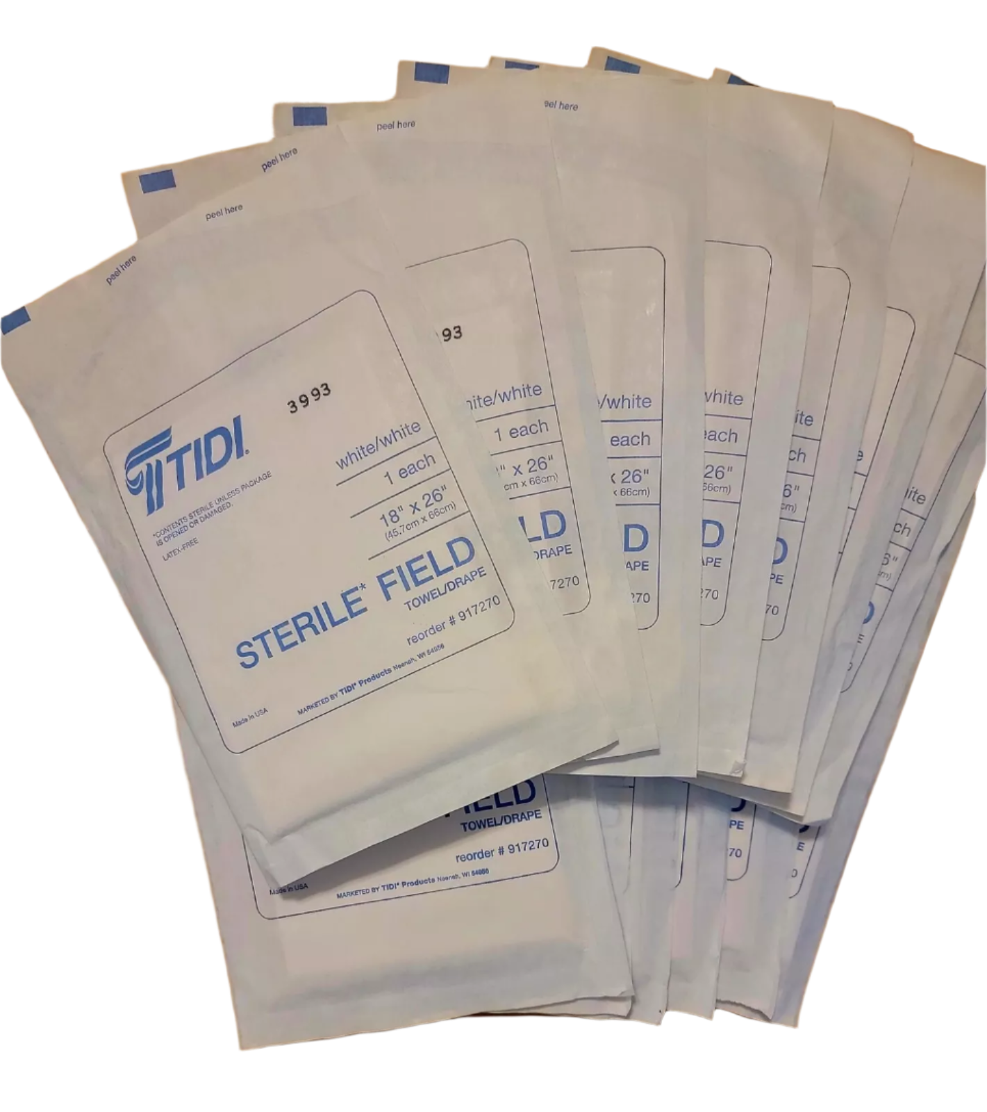 TIDI 18" x 26" Sterile Field Towel Drape – 3-Ply Tissue/Poly, White, Non-Fenestrated, 50/Box (917270)
