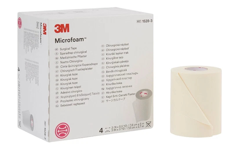 3M Microfoam Elastic Foam Medical Surgical Tape 1528-3 3" X 5.5 Yds 4 Rolls