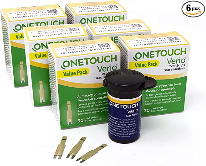 OneTouch Verio Test Strips for Diabetes Value Pack | Diabetic Test Strips for Blood Sugar Monitor | at Home Self Glucose Testing | 6 Packs, 30 Test Strips Per Pack