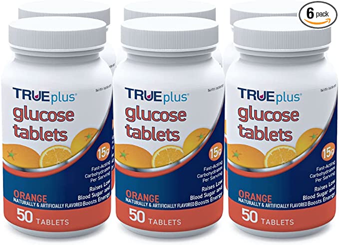 TRUEplus® Glucose Tablets, Raspberry or Orange Flavor - 50ct Bottle – 6 Pack