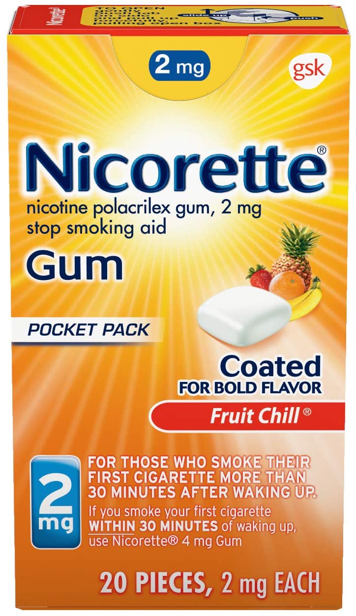Nicorette 2mg Nicotine Gum to Quit Smoking - Flavored Stop Smoking Aid, Fruit Chill 20 Count