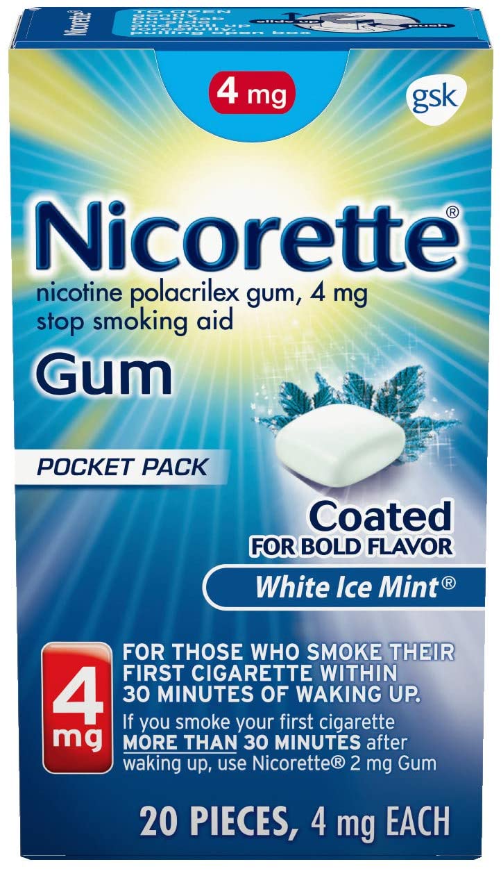 Nicorette 4毫克尼古丁戒烟口香糖（白色口味，冰薄荷味），20片